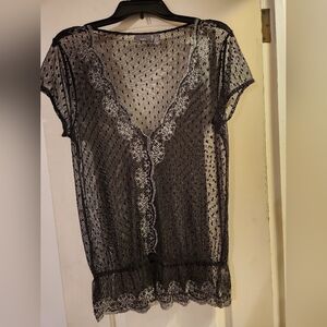 VINTAGE women's Apt 9 black polka dot see through top